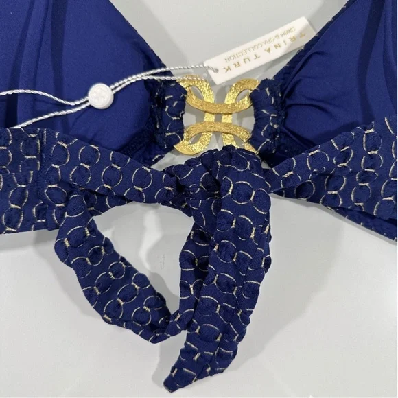 NEW $98 TRINA TURK ] 6 ] Adeline Metallic‎ Print Bikini Top in Blue & Gold - Picture 8 of 10